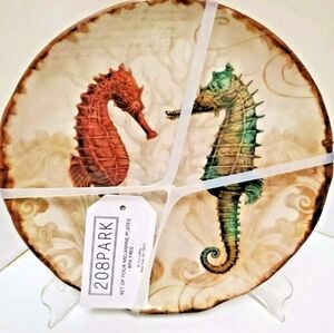 208 Park Melamine 4 Salad Plates Sea Life- Shells Turtle Sea Horses Tim Coffey